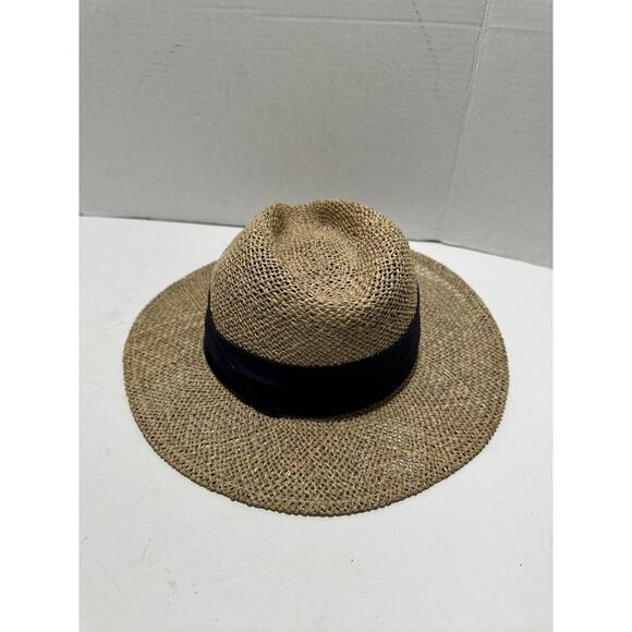 Straw Safari Wicker Hat Panama Unisex With Band Navy Written - Picture 6 of 7